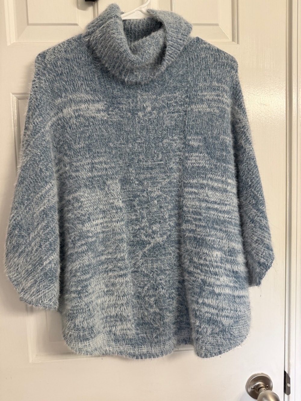 Cozy Light Blue Marled Turtleneck Women's Poncho